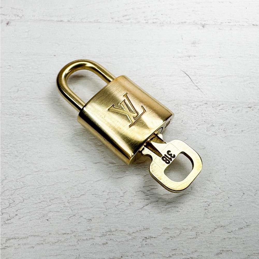 Louis Vuitton Gold Tone Padlock & Key Set #318 Made in France Authentic LV